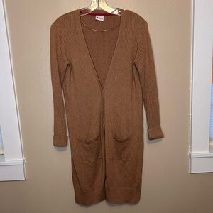Stylus Lightweight Ribbed Brown Long Cardigan Medium